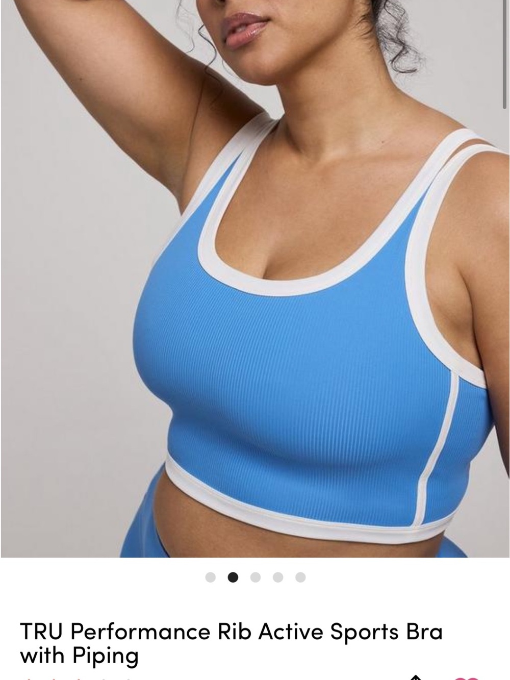 torrid Blue Ribbed Active Sports Bra with White Piping